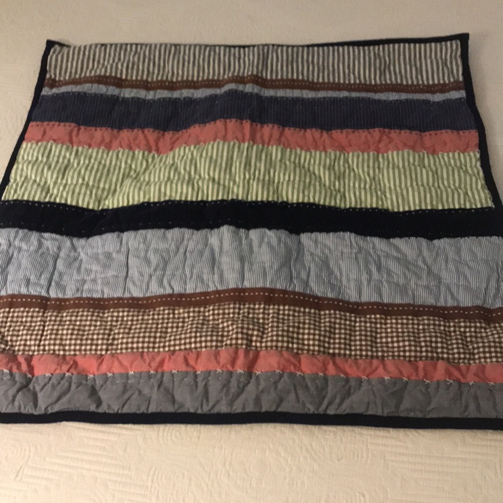 Pottery Barn Kids Striped & Gingham Patchwork Euro Pillow Sham Blue Red Green